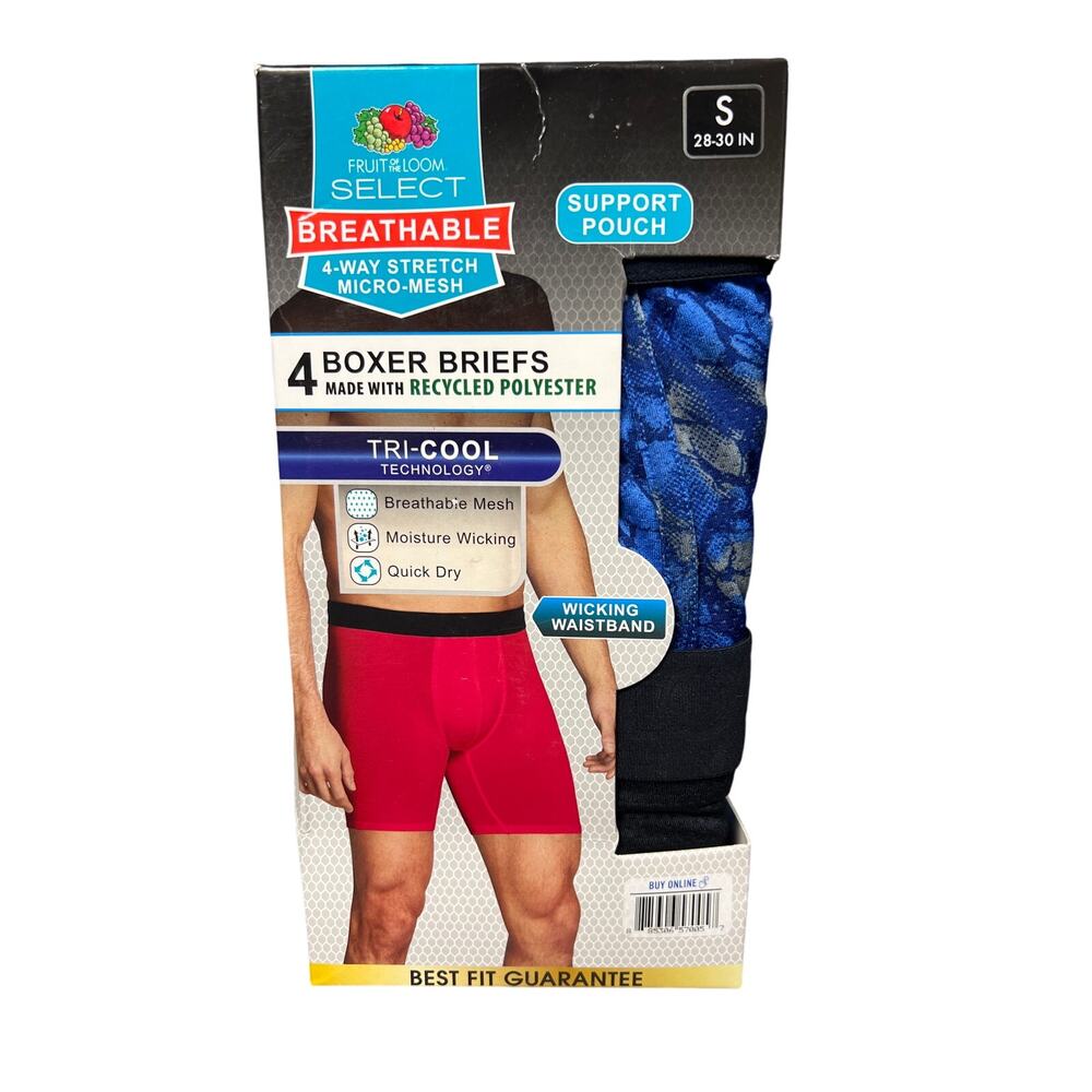 Fruit of the Loom Men's Micro-Mesh Boxer Briefs Black Blue 4 Pack Size Small New